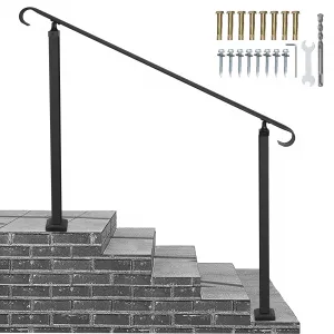 Wrought Iron Handrails for Outdoor Steps with Installation Kit, Fits 1 to 5 Steps, Black, 55 Inch Length, 38 Inch Height