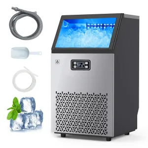 150 lbs/24H Commercial Ice Maker Machine with 33lbs Ice Storage Stainless Steel Freestanding Ice Machine Self-Cleaning for Business and Home