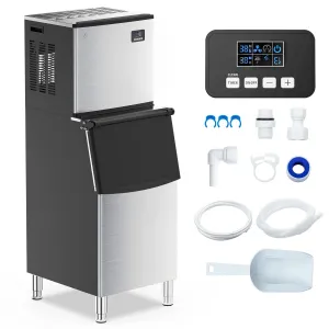 350lbs/24H Commercial Ice Maker Machine with 220LBS Ice Storage Bin Stainless Steel Electric Ice Machine for Restaurant Bar Business