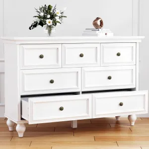 7 Drawer Vintage Dresser with Metal Handles, MDF Board, Ample Storage, Anti-Rewind Tape, for Bedroom, Living Room
