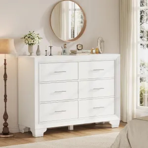 White Dresser for Bedroom, Modern Wood 6 Drawer Dresser, Chests of Drawers for Closet Hallway, Entryway
