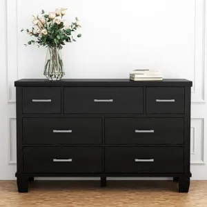 7-Drawer Bedroom Dresser with Metal Handles, Wood Construction, Large Storage Capacity, Anti-Fall Safety, Modern Design, Suitable for Bedroom, Closet, Hallway, Living Room