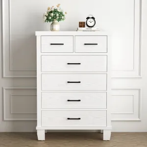 6 Drawer Dresser with Metal Handles, White Chest of Drawers Closet Organizers and Storage Clothes, Wood Drawer Dresser for Closet, Living Room, Hallway, Kids Room - White