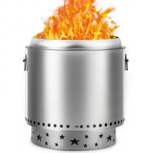 16.5" Smokeless Fire Pit,Without handle,Portable Outdoor Firepit, Stainless Metal Steel Wood Burning Fireplaces with Removable Ash Pan and Poker, for Outside Bonfire Backyard Patio Camping