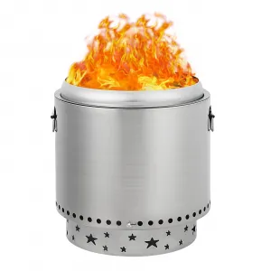 16.5" Smokeless Fire Pit,With handle,Portable Outdoor Firepit, Stainless Metal Steel Wood Burning Fireplaces with Removable Ash Pan and Poker, for Outside Bonfire Backyard Patio Camping