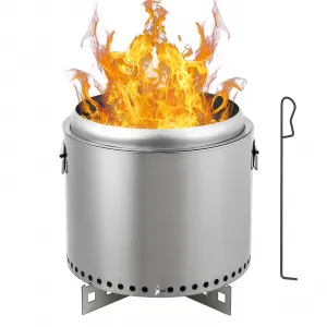 16.5" Smokeless Fire Pit,With handle,Portable Outdoor Firepit, Stainless Metal Steel Wood Burning Fireplaces with Removable Ash Pan and Poker, for Outside Bonfire Backyard Patio Camping