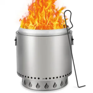 16.5" Smokeless Fire Pit,Without handle,Portable Outdoor Firepit, Stainless Metal Steel Wood Burning Fireplaces with Removable Ash Pan and Poker, for Outside Bonfire Backyard Patio Camping