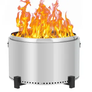 27 Inch Smokeless Firepit Outdoor, Stainless Steel Fire Pit with Removable Stand & Ash Pan, Large Portable Outdoor Fire Pit, Smokeless Wood Burning Firepit for Camping Backyard