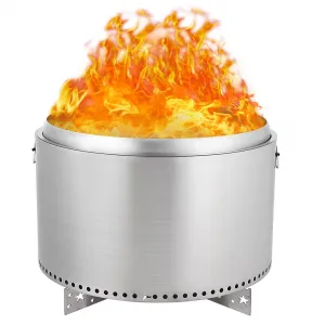 27" Smokeless Fire Pit with Air Switch, Wood Burning Portable Stainless Steel Outdoor Firepit with Removable Stand & Stove Hook, Ash Pan, for Camping Backyard Patio Picnic