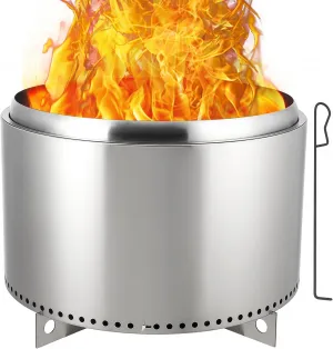 27" Smokeless Fire Pit with Air Switch,Without handle,Portable Stainless Steel, Fixed Stand & Stove Hook, Ash Pan, for Camping, Backyard, Patio