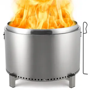 27" Smokeless Fire Pit with Air Switch, Handle, Portable Stainless Steel, Fixed Stand, Ash Pan, for Camping & Patio