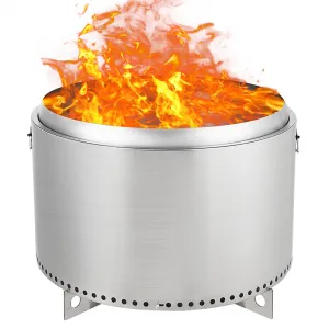 27" Portable Smokeless Fire Pit with Air Switch - Stainless Steel, Fixed Stand, Handle, Stove Hook & Ash Pan for Camping, Backyard, Patio
