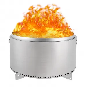 32″ Portable Smokeless Fire Pit with Stand, Handles Design, Stainless Steel Stove Wood Burning, Removable Ash Pan, for Camping, Garden, Backyard