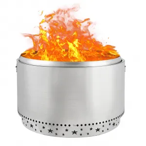32" Smokeless Fire Pit - 304 Stainless Steel Wood Burning with Removable Ash Pan, Star Cutout & Handles, Portable Firepit for Camping & Patio, Silver