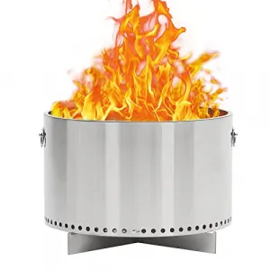 20.5" Smokeless Fire Pit - 304 Stainless Steel Wood Burning Fireplace with Removable Ash Pan & Handles, Portable Firepit for Patio & Camping