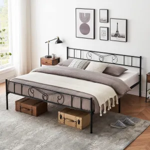 King Bed Frame Platform with Headboard and Footboard Metal Bed Mattress Foundation with Storage No Box Spring Needed Black