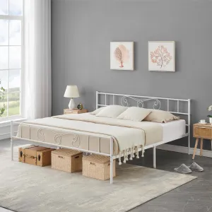 King Size Metal Platform Bed Frame with Headboard and Footboard, Steel Slat Support, Mattress Foundation, No Box Spring Needed, White