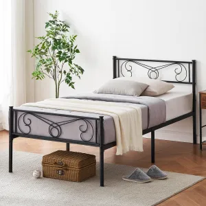 Twin Bed Frame Platform with Headboard and Footboard Metal Bed Mattress Foundation with Storage No Box Spring Needed Black