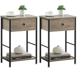 Nightstand Set of 2,End Table with Drawer and Storage Rack,Side Table for Living Room and Bedroom,Beside Table with Sturdy Metal Frame,Easy Assembly,Grey