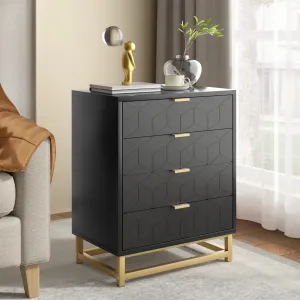 Black 4 Drawer Dresser for Bedroom, Wood Chest of Drawers with Metal Legs, Modern Storage Dresser Chest Cabinet Organizer, Large Dresser for Living Room, Hallway, Closet