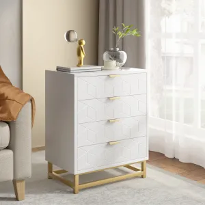 White 4 Drawer Dresser for Bedroom, Wood Chest of Drawers with Metal Legs, Modern Storage Dresser Chest Cabinet Organizer, Large Dresser for Living Room, Hallway, Closet