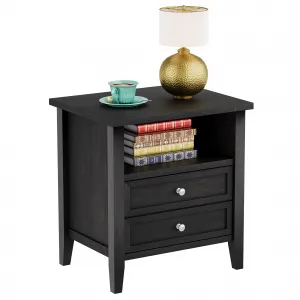 Nightstand with 2 Drawers, Nightstands with 2-Drawer & Open Cabinet, Small Dresser for Bedroom Nursery Closet Living Room Black