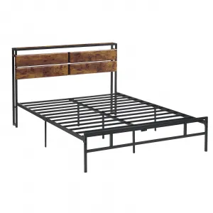 Metal Full Size Platform Bed Frame + Storage Bedside + Rustic Vintage Wood Headboard + Strong Metal Slats Support + No Box Spring Needed + 12.6 Inches Mattress Foundation + Bedroom