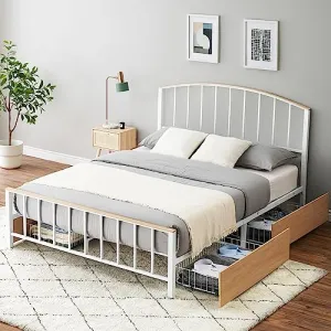 Full Size Platform Bed Frame with 4 Storage Drawers, Steel Slat Support, MDF Wood, Easy Assembly, Noise-Free, No Box Spring Needed, Bedroom