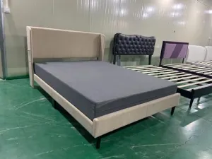 King Upholstered Bed Frame Velvet Wingback Headboard Wooden Slat Support Easy Assembly Box Spring Optional