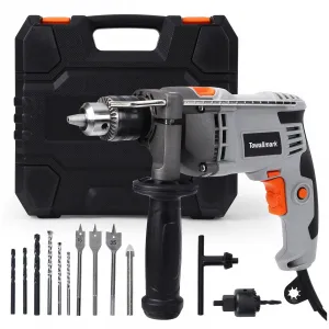 7.5-Amp Hammer Drill: Aluminum Alloy Housing, 1/2-Inch Corded Electric Hammer Drill with 3000RPM, Variable Speed, 15 Drill Bits with Toolbox for Home Improvement, DIY