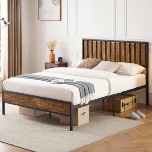 Full Bed Frame with Wood Headboard + Platform Metal Frame + Heavy Duty Steel Slats + Sturdy, Noise-Free + No Box Spring Needed + 12.6" Under Bed Storage + Easy Assembly