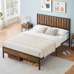 Deluxe Metal Platform Bed Frame with Headboard/Metal Slat Support/No Box Spring Needed/Easy Assembly, Queen