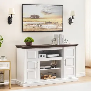 Farmhouse TV Stand with LED Lights, Adjustable Shelf, MDF Board, Ample Storage, Suitable for Living Room