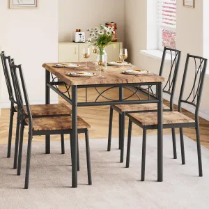 Dining Table Set for 4, Space-Saving Design, Durable MDF Top, Metal Frame, Retro Brown, Ideal for Small Spaces