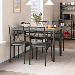 Dining Table Set 5 Pieces for 4, Solid Metal Frame, Upholstered Chairs, MDF Top, Space Saving, Retro Gray, Small Spaces, Apartment