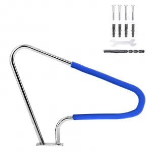 48"x36" Pool Rail - 304 Stainless Steel, 370 lbs Load Capacity, Rustproof Silver Pool Handrail with Blue Grip Cover & Accessories
