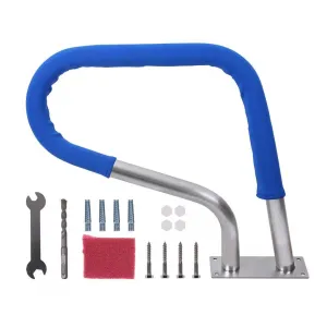 30"x22" Pool Handrail - 440 lbs Load Capacity, 304 Stainless Steel Stair Rail with Blue Grip Cover & Quick Mount Accessories for Inground Pools