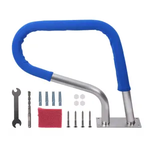 32"x23" Stainless Steel Pool Handrail - Rustproof 304 Steel, 250 lbs Load Capacity with Blue Grip Cover for Inground Swimming Pools