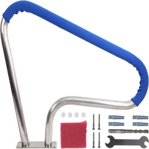 39"x32" Stainless Steel Pool Handrail with Blue Grip Cover Rustproof Stair Rail, 250 lbs Load Capacity for Inground Pools