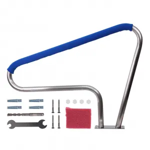 Pool Handrail 48"x36" Swimming Pool Stair Rail 304 Stainless Steel Rustproof 250LBS Load Capacity Pool Handrail for Inground Pool with Blue Grip Cover