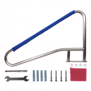 54"x36" Stainless Steel Swimming Pool Stair Rail - 250 lbs Load Capacity, Rustproof Handrail with Blue Grip Cover for Inground Pools