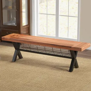 Outdoor Acacia Wood Bench with Storage,Teak Finish/Rustic Meta62.99 D x 14.37" W x 16.92" H Rectangular Picnic Furniture Dining Bench Seating