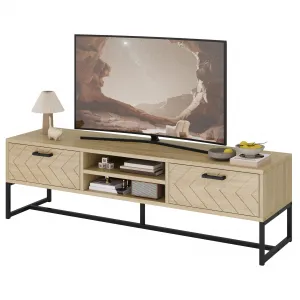 TV Stand up to 65 Inch TV, Entertainment Center TV Console Table with Storage Cabinets, Wooden TV Stands for Living Room, Bedroom, Oak