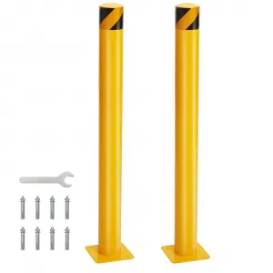 Safety Bollard, 2 Packs 42 Inch Height Bollard Post, 4.5 Inch Diameter, Yellow Safety Steel Bollard Post with 8 Anchor Bolts, for Traffic Control, Driveway Barrier, Parking Pole