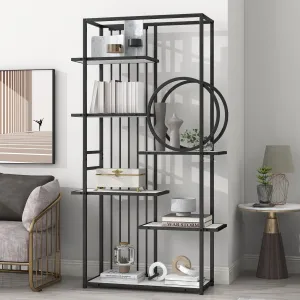 6 Tiers Home Office Bookshelf Metal Frame Open Bookcase Storage Rack For Living Room Home Office White Large Durable