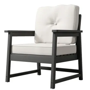 Patio Chairs HDPE Recycled Plastic Outdoor Club Chair with Thick Cushion & Stainless Steel Screws, Black, for Deck, Yard, Garden, Porch