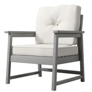 Outdoor Club Chair HDPE Recycled Plastic with Thick Cushion & Stainless Steel Screws for Deck, Yard, Garden, Porch, Grey