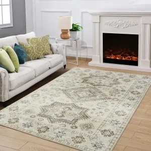 Area Rug 9x12 Rug Indoor Vintage Extra Large Rug for Bedroom Super Soft Distressed Floral Print Floor Carpet Non Slip Retro Accent Rug Mat Farmhouse Kitchen Dining Room Living Room,Taupe