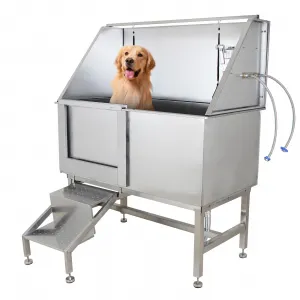 62" Dog Grooming Tub, Pet Wash Station, Professional Stainless Steel Pet Grooming Tub with Ramp, Faucet, Sprayer, and Drain Kit