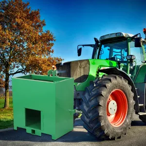 800LBS 3-Point Ballast Box - Cat 1 Tractor w/2" Hitch, 5 ft³ Steel Loader Attachment (Sliding Door, Heavy-Duty, Green)